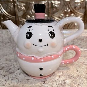 JOHANNA PARKER Pink Snowman Teacup Mug NWT